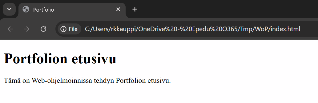 Esimerkki sivun index.html sisällöstä.